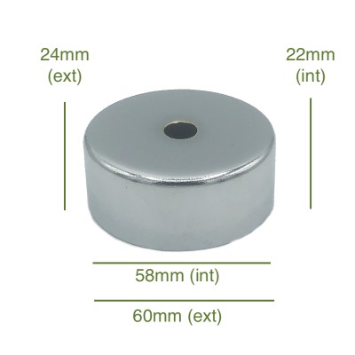 Tapa portaglobos cromada 58mm diámetro x 22mm