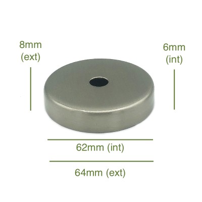 Tapa portaglobos acero cepillado 62mm diámetro x 6mm