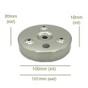 Tapa acero cepillado para fijación techo ø100mm x 17mm
