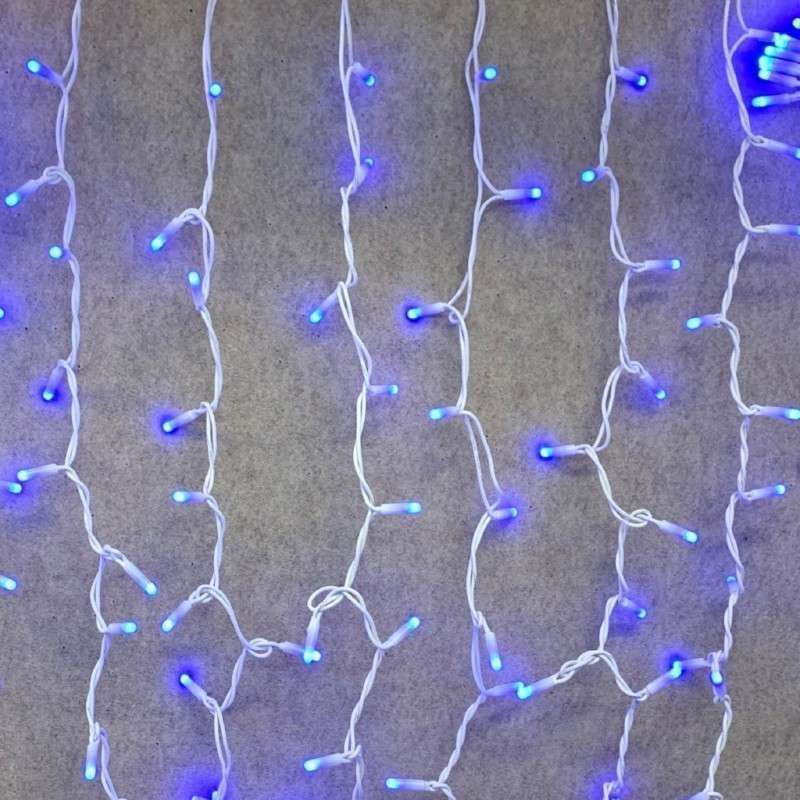 Cortina 300 LEDs azules IP65 enlazable cable blanco 200x150