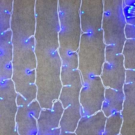 Cortina 300 LEDs azules IP65 enlazable cable blanco 200x150