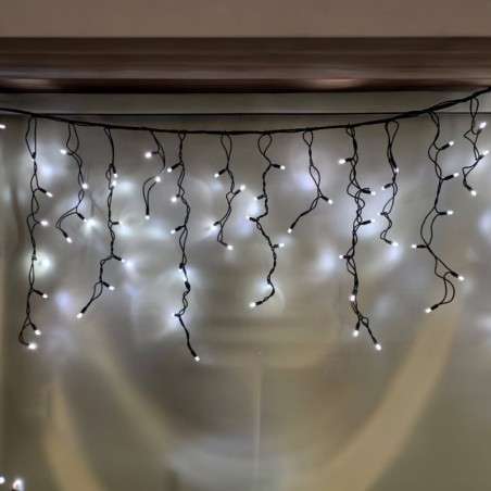 Cortina 100 LEDs frío IP44 enlazable cable negro 200x70