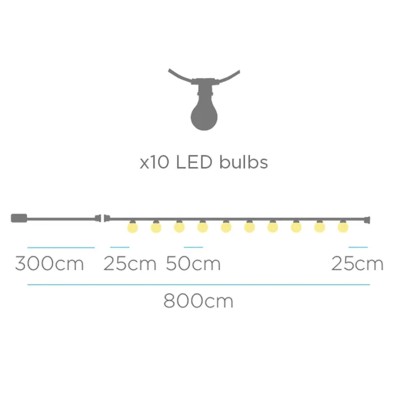 Guirnalda 10 luces LED color lino IP44 carga solar y batería recargable 2700K