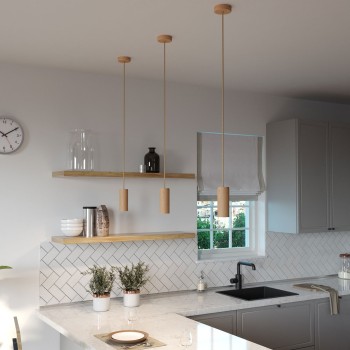Pantalla cilíndrica de madera Ø60 × 150 mm con portalámparas E14
