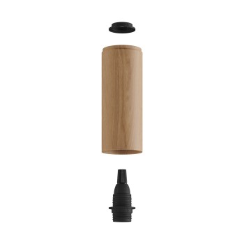 Pantalla cilíndrica de madera Ø60 × 150 mm con portalámparas E14
