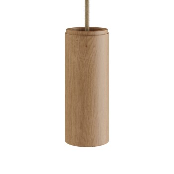 Pantalla cilíndrica de madera Ø60 × 150 mm con portalámparas E14