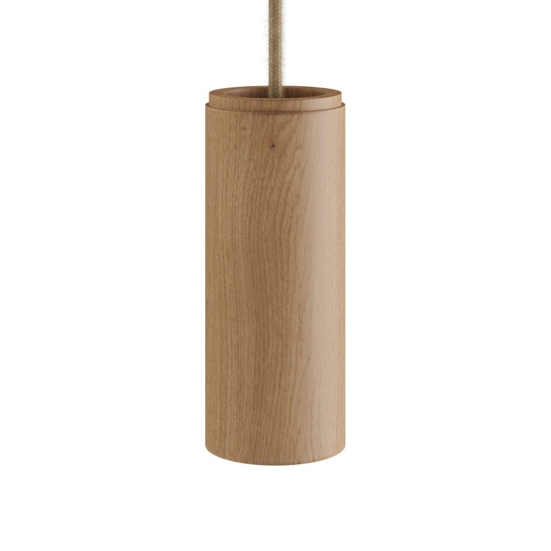 Pantalla cilíndrica de madera Ø60 × 150 mm con portalámparas E14