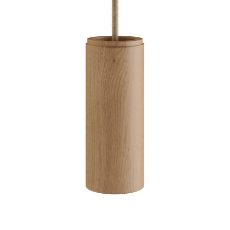 Pantalla cilíndrica de madera Ø60 × 150 mm con portalámparas E14