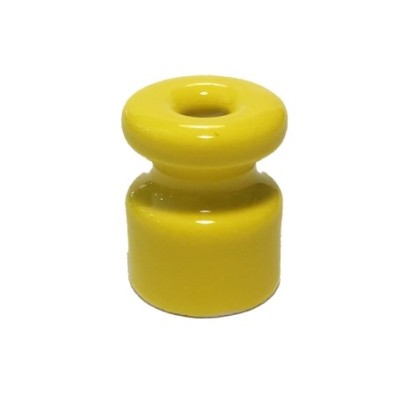 Aislador de porcelana amarillo para instalación cable trenzado