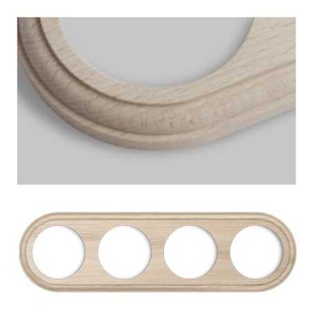 Marco para cuatro mecanismos madera natural redondo