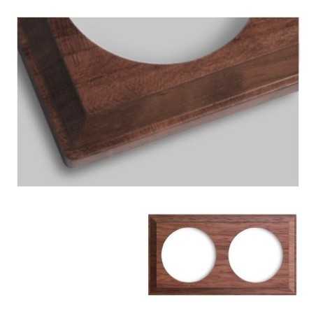 Marco doble mecanismos empotrar madera oscura cuadrado