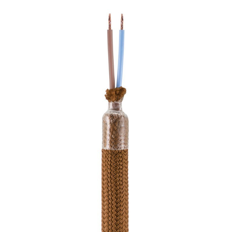 Tubo flexible forrado de tela marrón para hacer lámparas