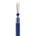 Tubo flexible forrado de tela azul para hacer lámparas