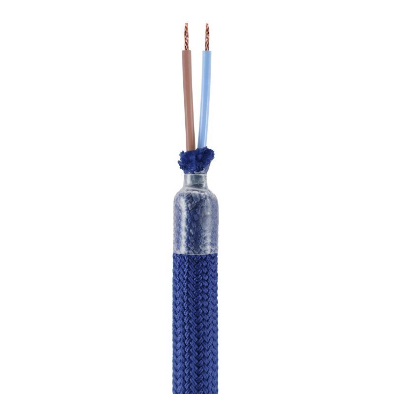 Tubo flexible forrado de tela azul para hacer lámparas
