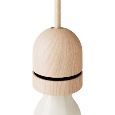 Portalámparas rosca E27 con arandelas madera natural
