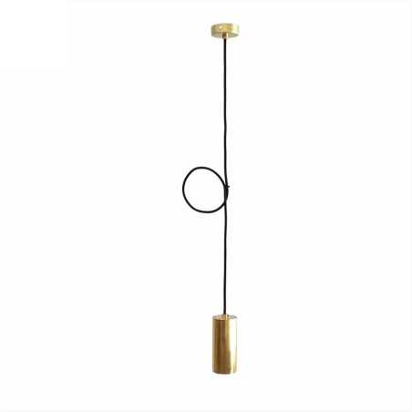 Colgante con cilindro y soporte de latón y cable textil