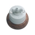 Conmutador porcelana base madera oscura y lazo porcelana