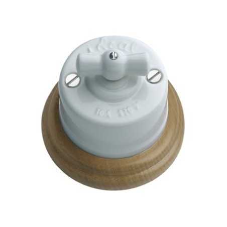 Conmutador porcelana base madera barniz y lazo porcelana