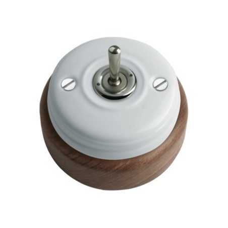 Conmutador porcelana base madera oscura patilla cromada