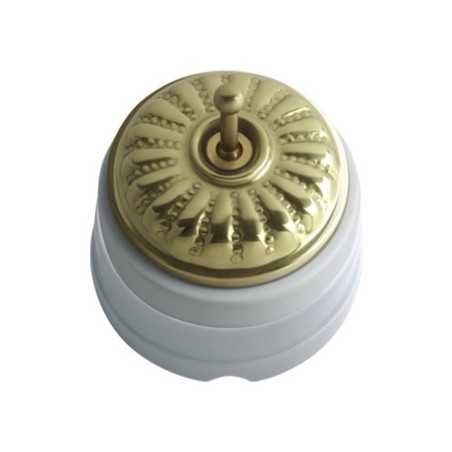 Conmutador porcelana tapa grabada oro y patilla dorada