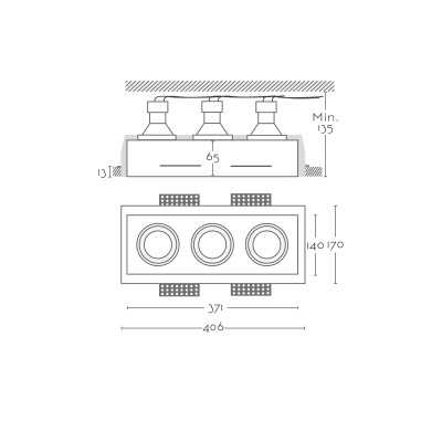 Foco escayola GU10 371mm x 140mm x 135mm altura