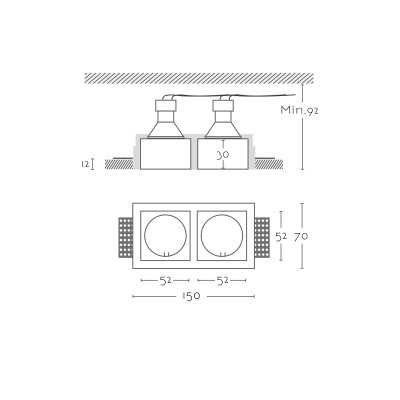 Foco doble escayola GU10 150mm x 52mm y altura 92mm