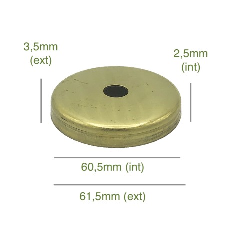 Tapa portaglobos de latón 60,5mm diámetro x 2,5mm
