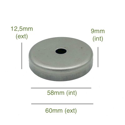 Tapa portaglobos de hierro bruto 58mm diámetro x 9mm