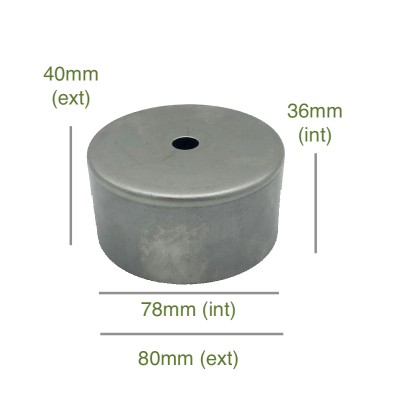 Tapa portaglobos de hierro bruto 78mm diámetro x 36mm