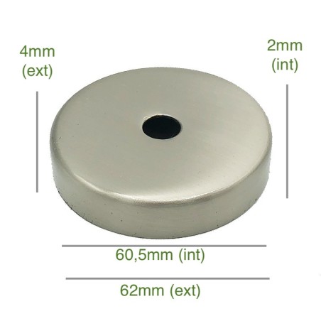 Tapa portaglobos acero cepillado 60,5mm diámetro x 2mm
