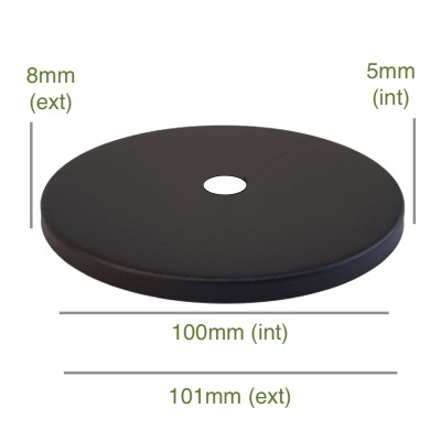 Tapa portaglobos color negro 100mm diámetro x 5mm