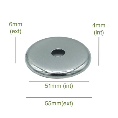 Tapa portaglobos cromada redondeada 51mm diámetro x 4mm