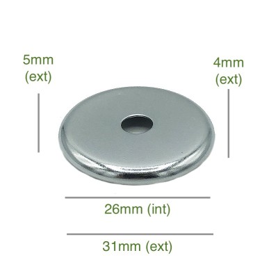 Tapa portaglobos cromada redondeada 26mm diámetro x 4mm