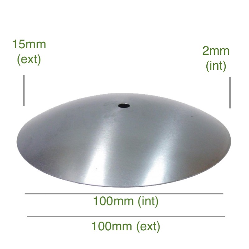 Tapa cóncava hierro bruto 100mm x 2mm para globos de cristal