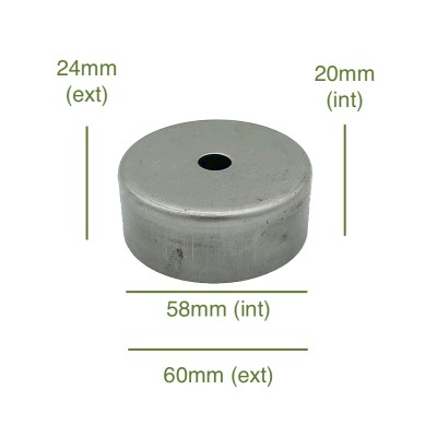 Tapa portaglobos de hierro bruto 58mm diámetro x 20mm