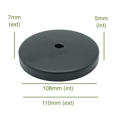 Tapa de metal color negro 108mm diámetro x 5mm